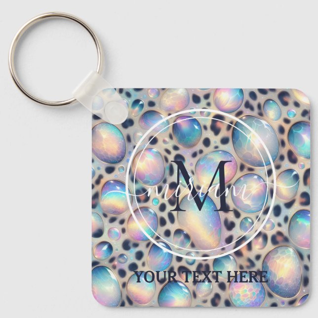 Glam Opal Leopard Print Girly Keychain (Front)