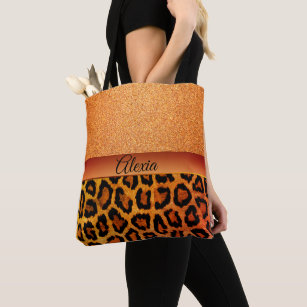 Glam Orange and Gold Leopard Tote Bag
