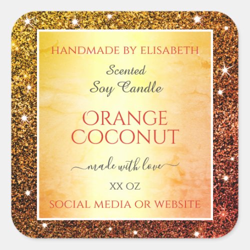 Glam Orange Faux Glitter Sparkle Product Labels