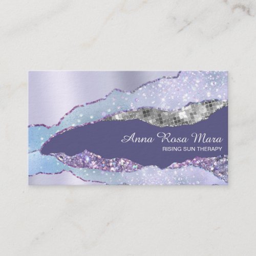  Glam Pastel  Agate Geode Silver Glitter Business Card