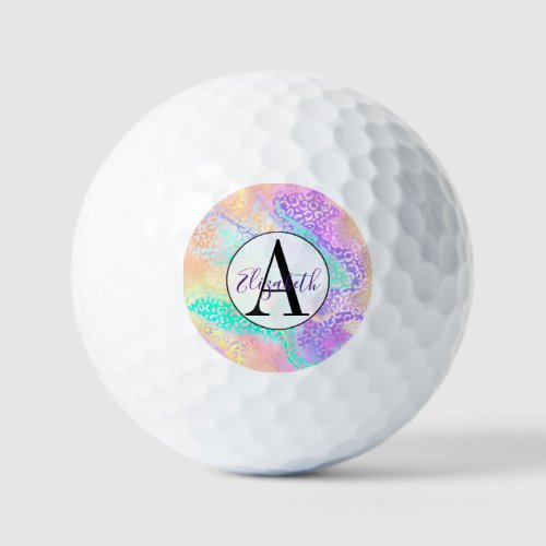 Glam Pastel Iridescent Leopard Spots Monogram  Golf Balls