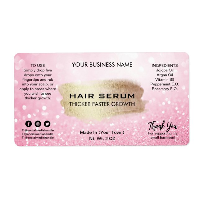Glam Pastel Pink Glitter Hair Serum Labels (Front)
