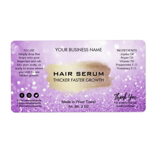 Glam Pastel Purple Glitter Hair Serum Labels
