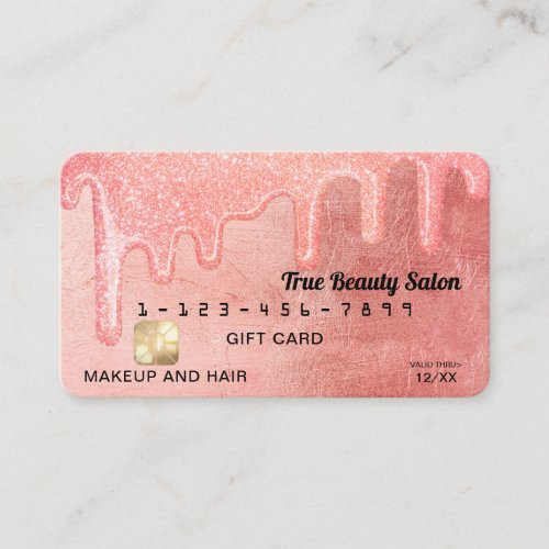 Glam Peach Pink Thick Glitter Drips Gift Credit Business Card