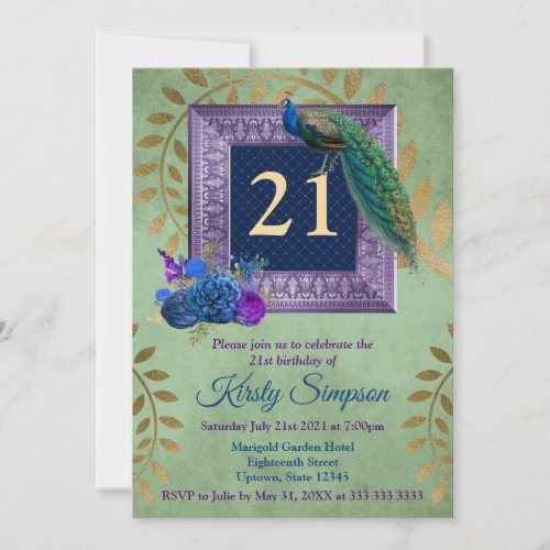 Glam Peacock Fantasy Birthday Invitation