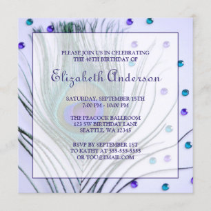 Glam Peacock Feather 40th Birthday Party Purple Invitation