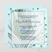 Glam Peacock Feather 50th Birthday Party Teal Invitation (Front/Back)