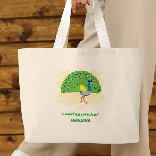 Glam Peacock Pun Design Mug Large Tote Bag