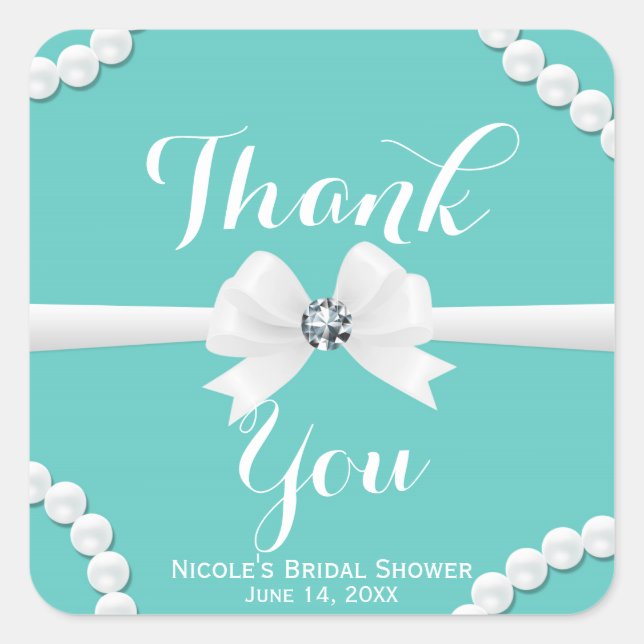Glam Pearls & Bow Bling Elegant Chic Favor Square Sticker (Front)