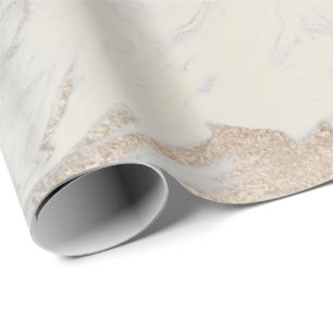 Glam Pearly Ivory Silver White Marble Glam Wrapping Paper