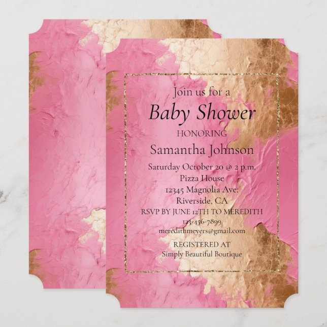 Glam Pink and Gold Baby Shower Invitation (Front/Back)