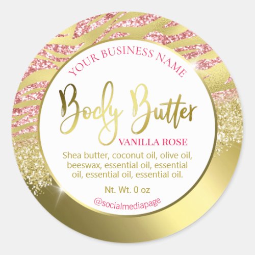 Glam Pink And Gold Glitter Foil Body Butter Labels
