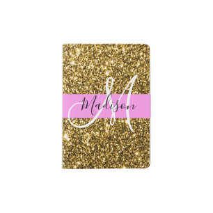 Glam Pink and Gold Glitter Sparkles Monogram Name Passport Holder