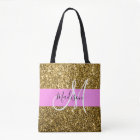 Glam Pink and Gold Glitter Sparkles Monogram Name