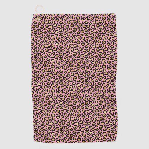 Glam Pink and Gold Leopard Spots Print Golf Towel