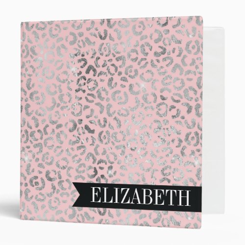 Glam Pink and Silver Leopard Spots Personalized 3 Ring Binder