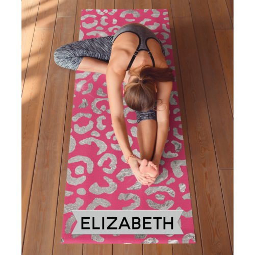 Glam Pink and Silver Leopard Spots Personalized Yoga Mat
