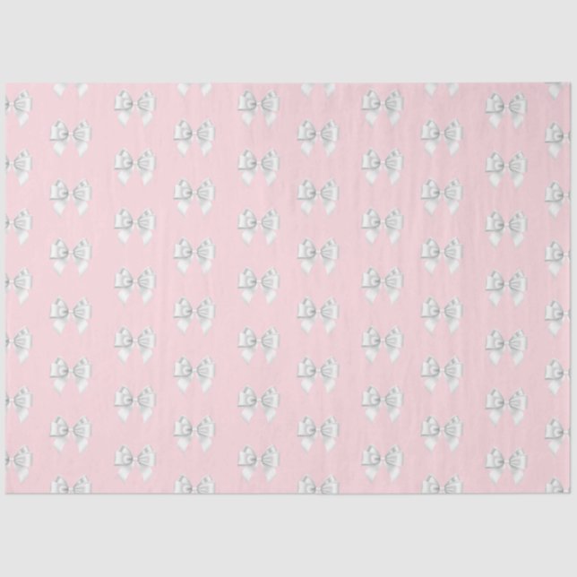 Glam Pink Aqua Blue Tiffany Theme White Bow Tissue Paper (Front)