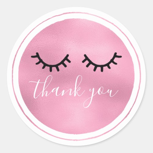 Glam Pink Black Eyelashes Thank you Classic Round Sticker