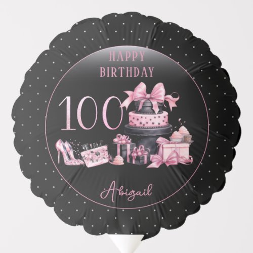 Glam Pink Black Fashion 100th Birthday Party Balloon