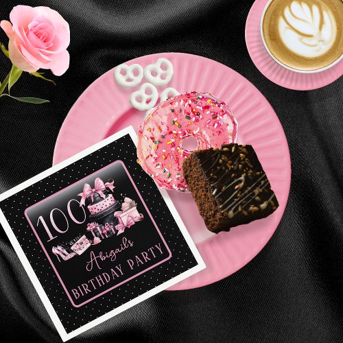 Glam Pink Black Fashion 100th Birthday Party Napkins