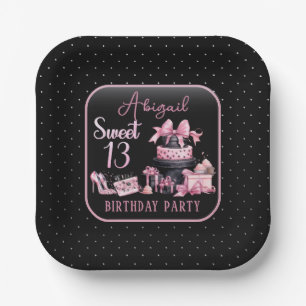 Glam Pink Black Fashion 13th Birthday Party Paper Plates