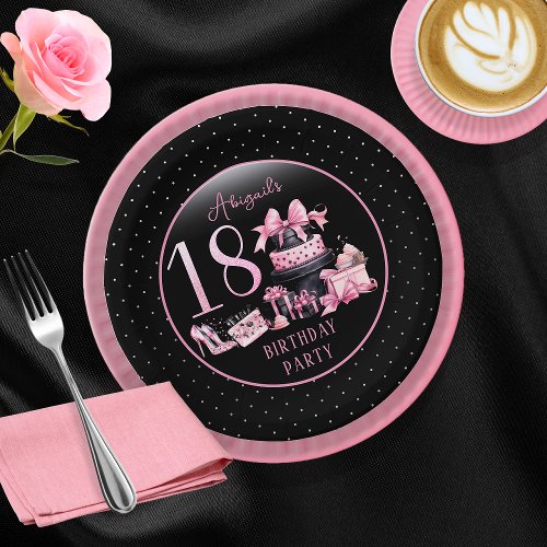 Glam Pink Black Fashion 18th Birthday Party Paper Plates