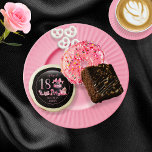 Glam Pink Black Fashion 18th Birthday Party Sugar Cookie<br><div class="desc">Glamorous French couture-inspired,  pink and black "18" 18th birthday design featuring a hat box cake,  pink stilettos and a makeup bag among various unopened birthday presents and luscious cupcakes.  Perfect for celebrating birthday occasions.  Age is created in an uneditable faux pink glitter fon</div>