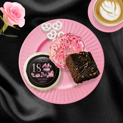 Glam Pink Black Fashion 18th Birthday Party Sugar Cookie