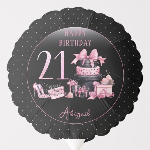 Glam Pink Black Fashion 21st Birthday Party Balloon