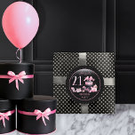Glam Pink Black Fashion 21st Birthday Party Classic Round Sticker<br><div class="desc">Glamorous French couture-inspired,  pink and black "21" 21st birthday design featuring a hat box cake,  pink stilettos and a makeup bag among various unopened birthday presents and luscious cupcakes.  Perfect for celebrating birthday occasions.  Age is created in an uneditable faux pink glitter font.</div>