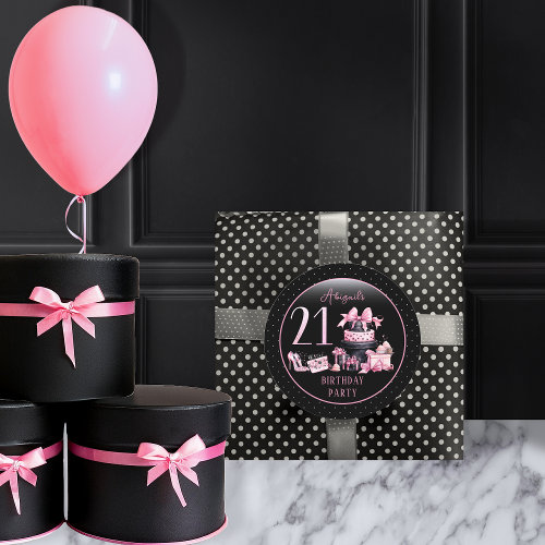 Glam Pink Black Fashion 21st Birthday Party Classic Round Sticker