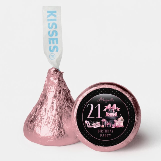 Glam Pink Black Fashion 21st Birthday Party Hershey®'s Kisses® (Front)