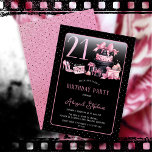 Glam Pink Black Fashion 21st Birthday Party Invitation<br><div class="desc">Glamorous French couture-inspired,  pink and black "21" 21st birthday design featuring a hat box cake,  pink stilettos and a makeup bag among various unopened birthday presents and luscious cupcakes.  Perfect for celebrating birthday occasions.  Age is created in an uneditable faux pink glitter font.</div>