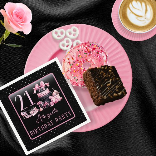 Glam Pink Black Fashion 21st Birthday Party Napkins