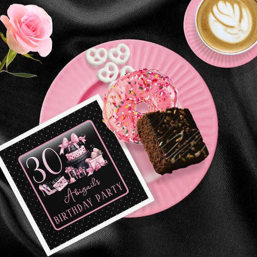 Glam Pink Black Fashion 30th Birthday Party Napkins