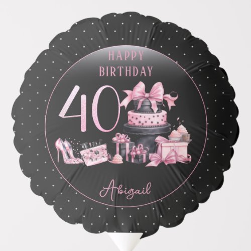 Glam Pink Black Fashion 40th Birthday Party Balloon