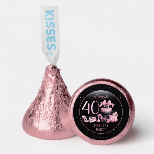 Glam Pink Black Fashion 40th Birthday Party Hersheys Kisses