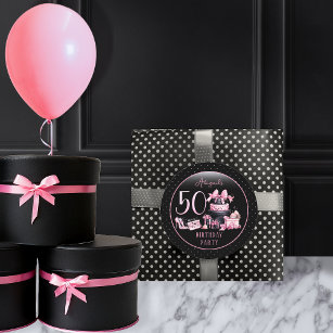 Glam Pink Black Fashion 50th Birthday Party Classic Round Sticker