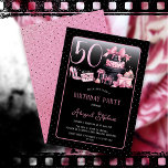 Glam Pink Black Fashion 50th Birthday Party Invitation<br><div class="desc">Glamorous French couture-inspired, pink and black "50" 50th birthday design featuring a hat box cake, pink stilettos and a makeup bag among various unopened birthday presents and luscious cupcakes. Perfect for celebrating birthday occasions. Age is created in an uneditable faux pink glitter font. Please message designer if you need this...</div>