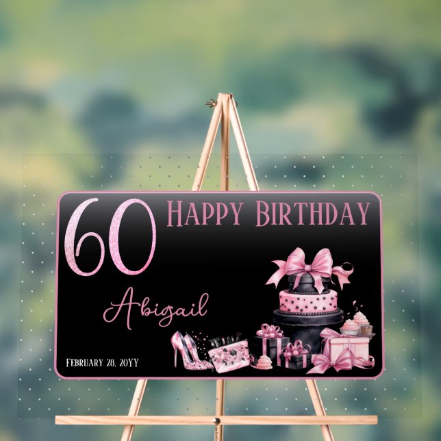 Glam Pink Black Fashion 60th Birthday Party Acrylic Sign (Neutral)