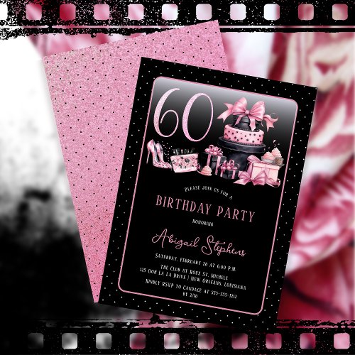 Glam Pink Black Fashion 60th Birthday Party Invitation