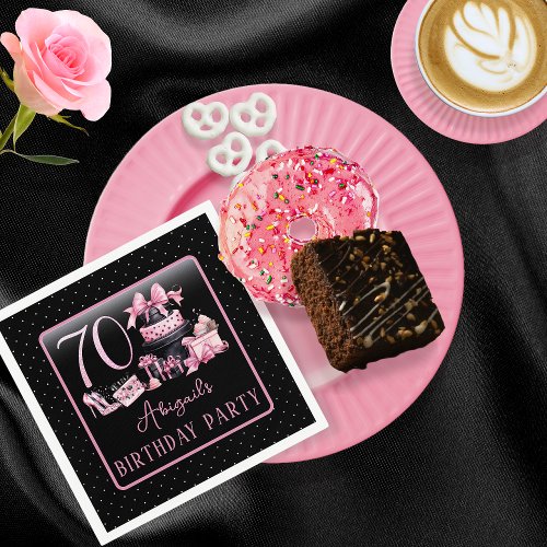 Glam Pink Black Fashion 70th Birthday Party Napkins