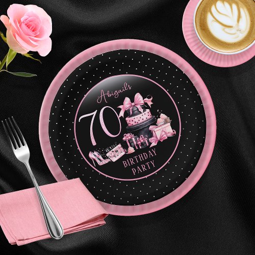 Glam Pink Black Fashion 70th Birthday Party Paper Plates