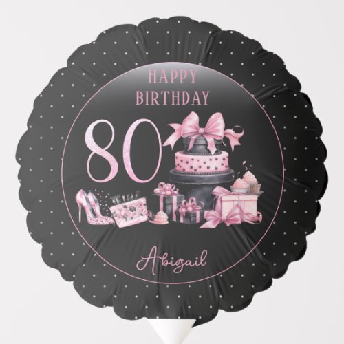 Glam Pink Black Fashion 80th Birthday Party Balloon