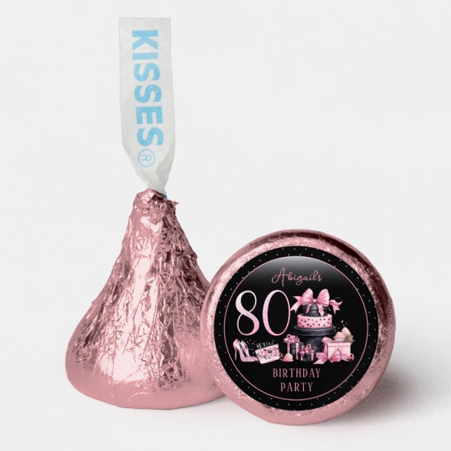 Glam Pink Black Fashion 80th Birthday Party Hershey®'s Kisses® (Front)