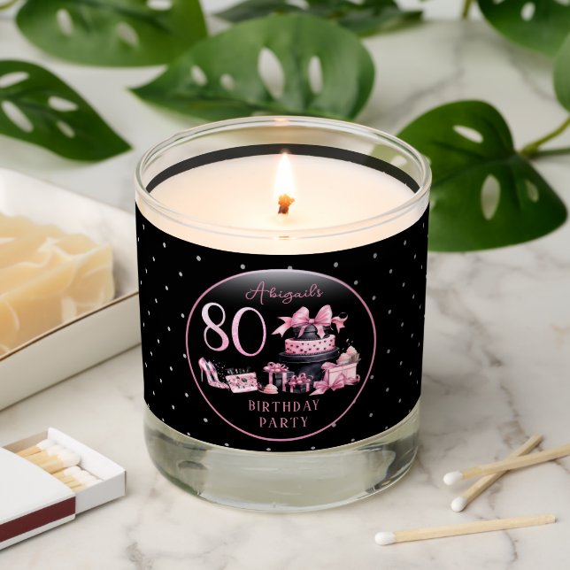 Glam Pink Black Fashion 80th Birthday Party Scented Candle (Lit)