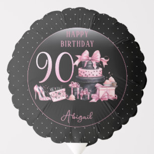 Glam Pink Black Fashion 90th Birthday Party Balloon
