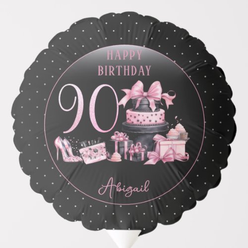Glam Pink Black Fashion 90th Birthday Party Balloon