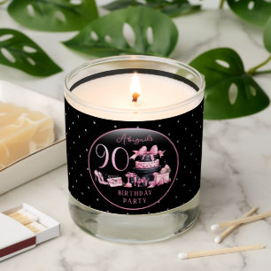 Glam Pink Black Fashion 90th Birthday Party Scented Candle